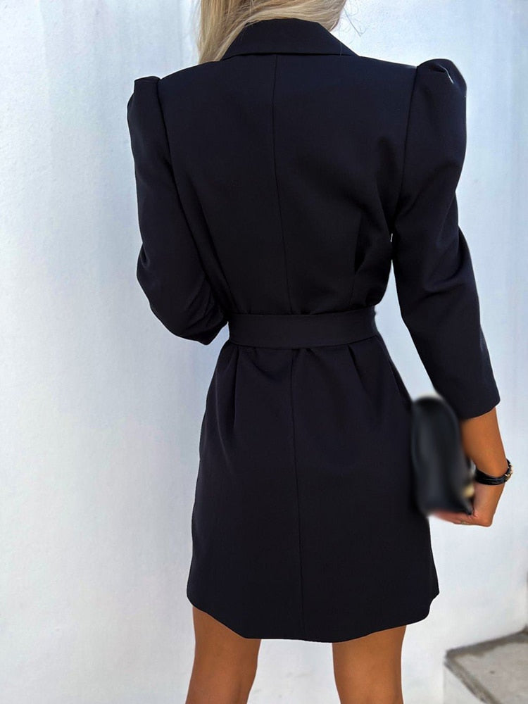 Wool Blend Double Breasted Blazer Dress Puff Sleeve Tailored Exclusive