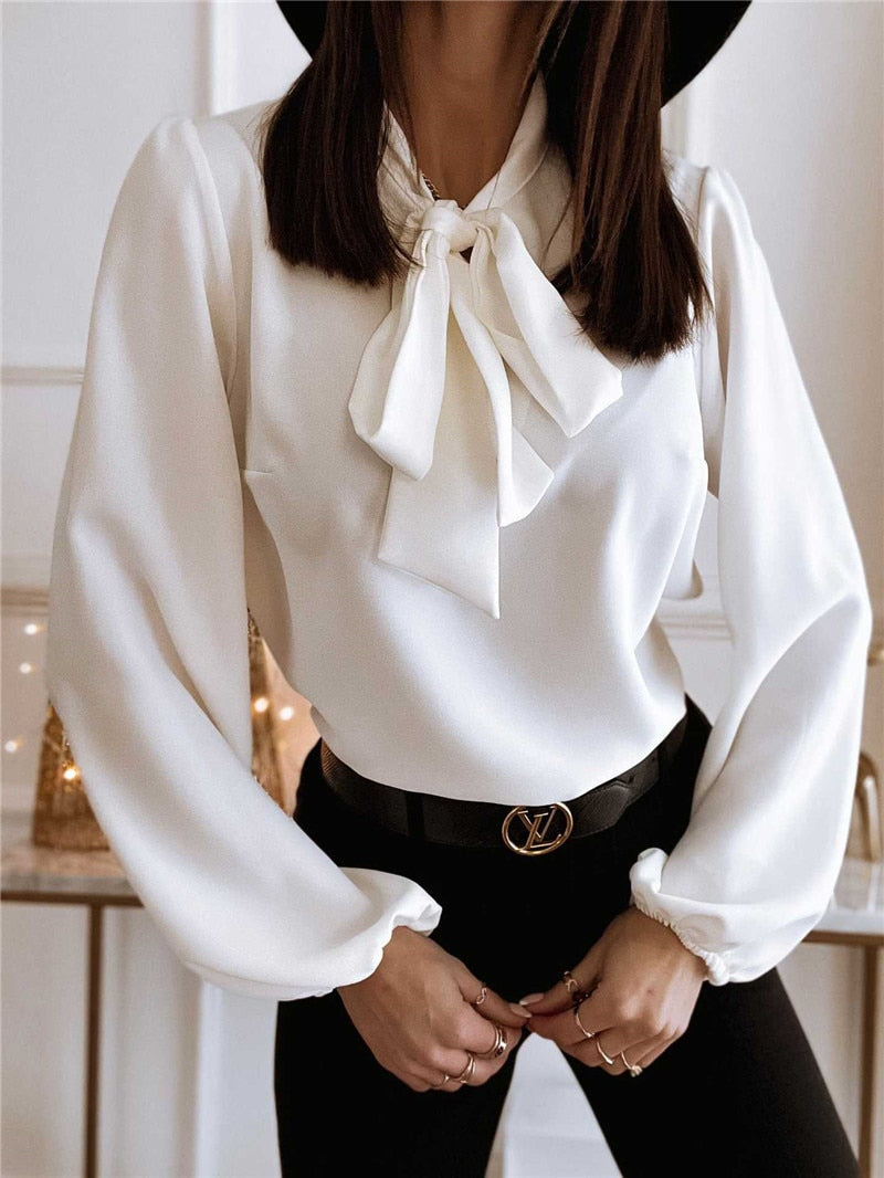 Silk Bow Tie Blouse With High Neck Long Sleeve Limited Edition