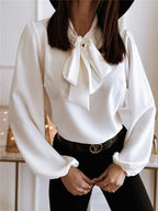 Silk Bow Tie Blouse With High Neck Long Sleeve Limited Edition
