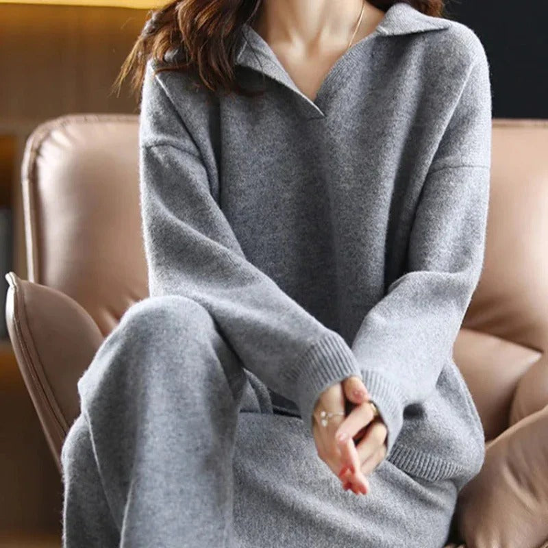 Luxuriously Soft Knit Womens Two Piece Set Polo Neck Jumper Wide Leg Trousers Exclusive