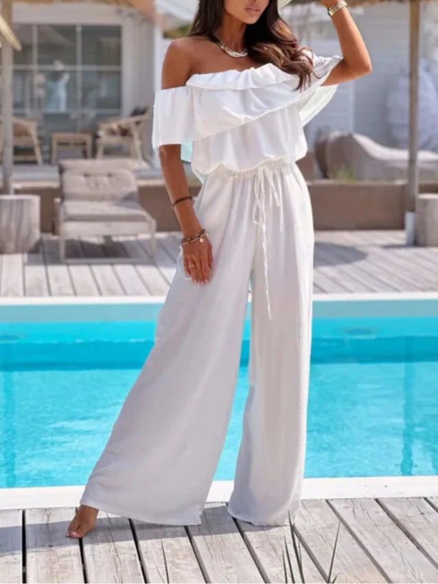 Chic Off-Shoulder Jumpsuit With Ruffles Wide-Leg Limited Edition