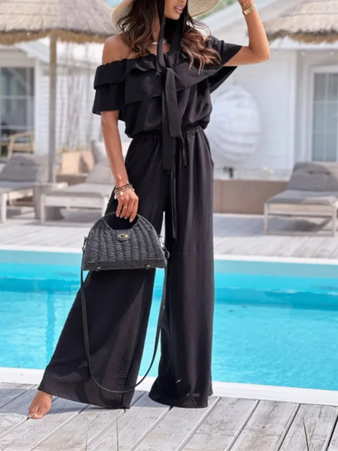 Chic Off-Shoulder Jumpsuit With Ruffles Wide-Leg Limited Edition