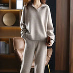 Luxuriously Soft Knit Womens Two Piece Set Polo Neck Jumper Wide Leg Trousers Exclusive