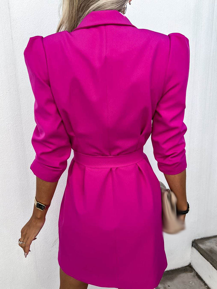 Wool Blend Double Breasted Blazer Dress Puff Sleeve Tailored Exclusive