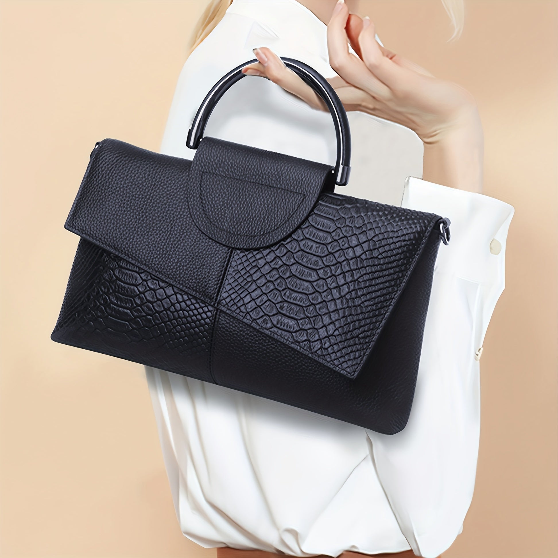 Elegant Black Crocodile Flap Crossbody Bag With Top Handle Limited Edition