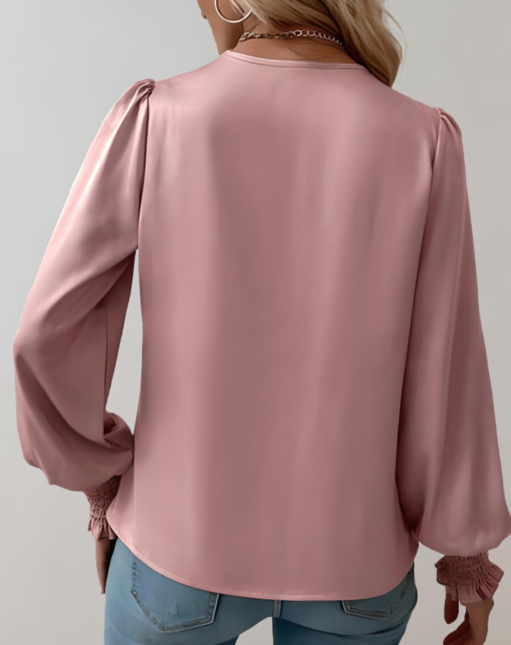 Elegant Satin Wrap Blouse V Neck Ruched Cuffs Limited Edition