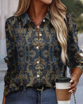 Green Vintage Blouse Baroque Print Collection Elegant Exclusive
