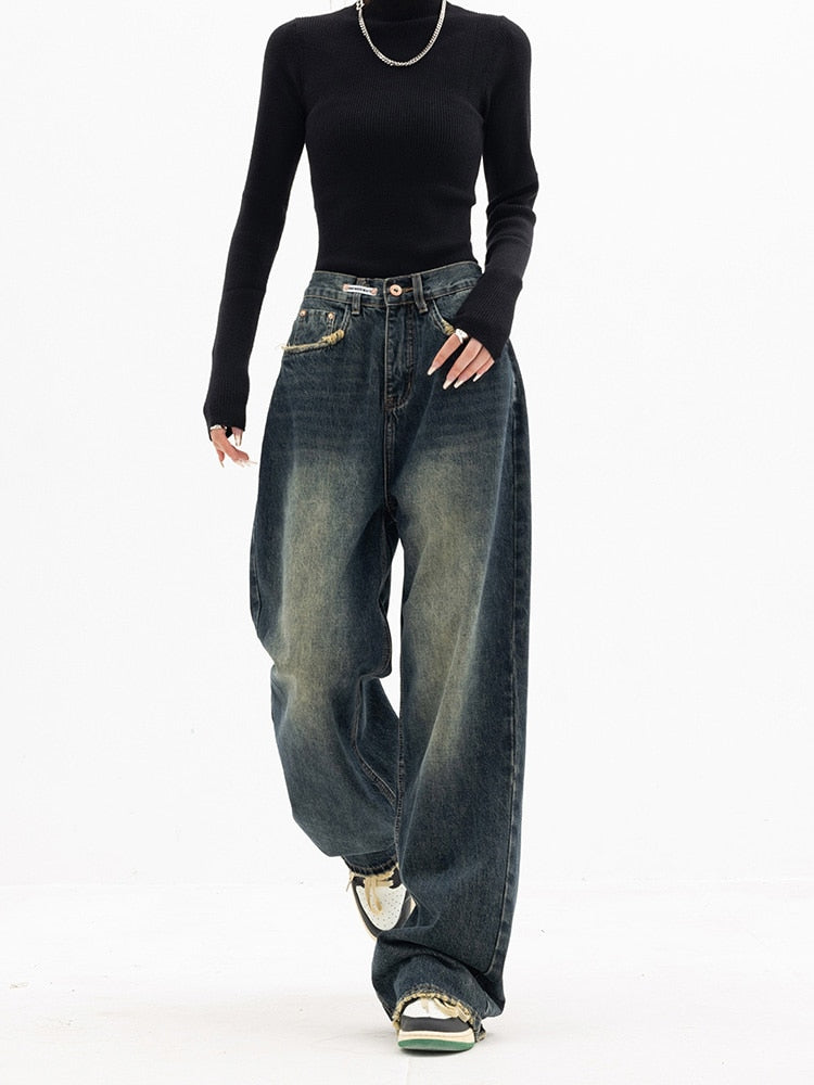 Premium Denim Baggy Wide Leg Jeans High Rise Limited Collection
