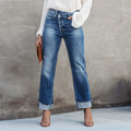 Premium Denim High-Waist Straight Jeans With Rolled Cuffs And Faded Wash Limited Edition