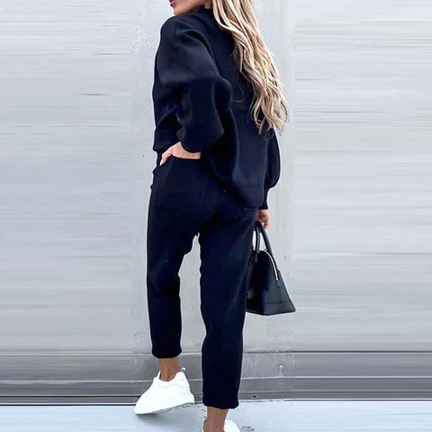 Women's Loungewear Set Luxe Lounge Exclusive Balloon Sleeve Top and Drawstring Trousers