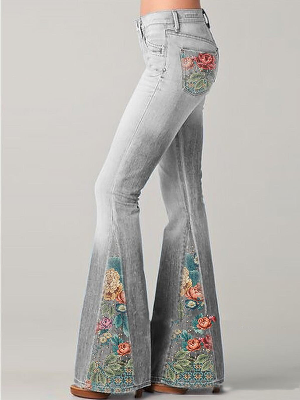 Bohemian Collection Ombre Floral Flared Jeans High Waist Exclusive