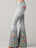 Bohemian Collection Ombre Floral Flared Jeans High Waist Exclusive