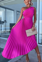 Exclusive One Shoulder Pleated Midi Dress Luxe Pleats Collection