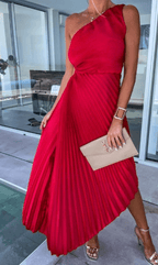 Exclusive One Shoulder Pleated Midi Dress Luxe Pleats Collection