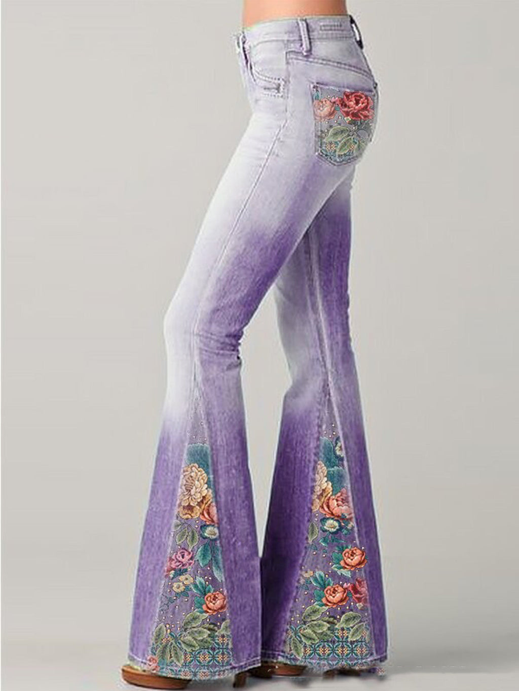 Bohemian Collection Ombre Floral Flared Jeans High Waist Exclusive