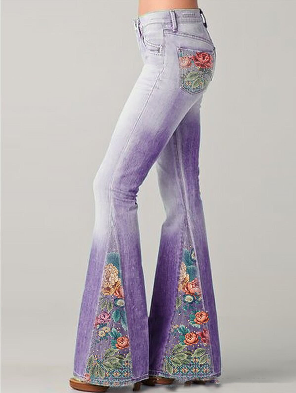 Bohemian Collection Ombre Floral Flared Jeans High Waist Exclusive