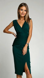 Timeless Luxe Crepe V Neck Sleeveless Midi Dress Exclusive Edition