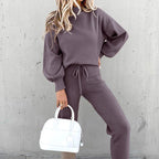 Women's Loungewear Set Luxe Lounge Exclusive Balloon Sleeve Top and Drawstring Trousers