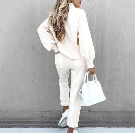 Women's Loungewear Set Luxe Lounge Exclusive Balloon Sleeve Top and Drawstring Trousers