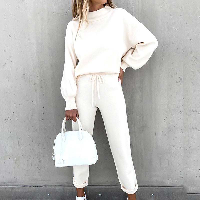 Women's Loungewear Set Luxe Lounge Exclusive Balloon Sleeve Top and Drawstring Trousers